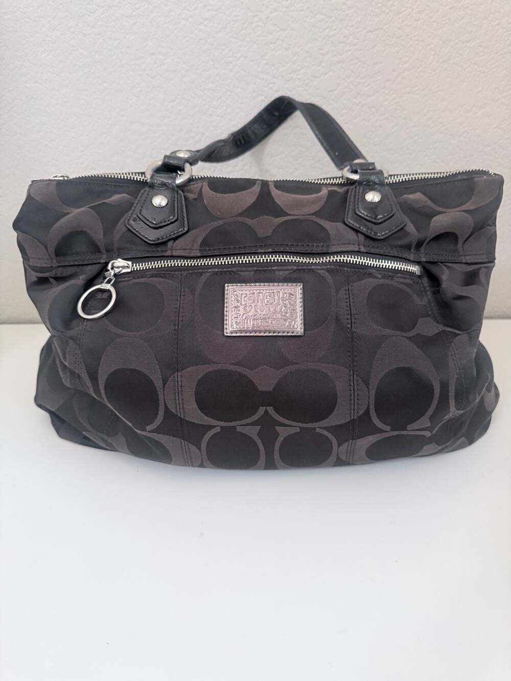 Coach Poppy Signature Sateen Glam Tote Bag Black